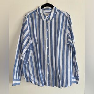 NWT J.Crew Blue & White Linen Blend Button Down Blouse Sz XL
